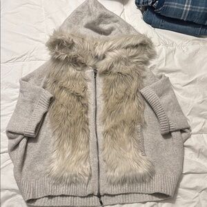 Anthropologie Sleeping On Snow Faux Fur Zip Up Sweater